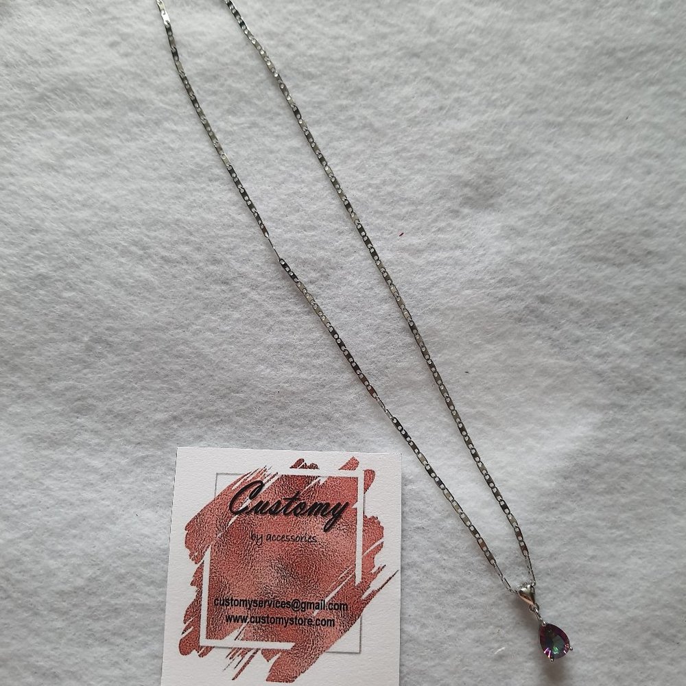 STAINLESS STEEL SILVER WITH AQUA BLUE PENDANT PLUS
